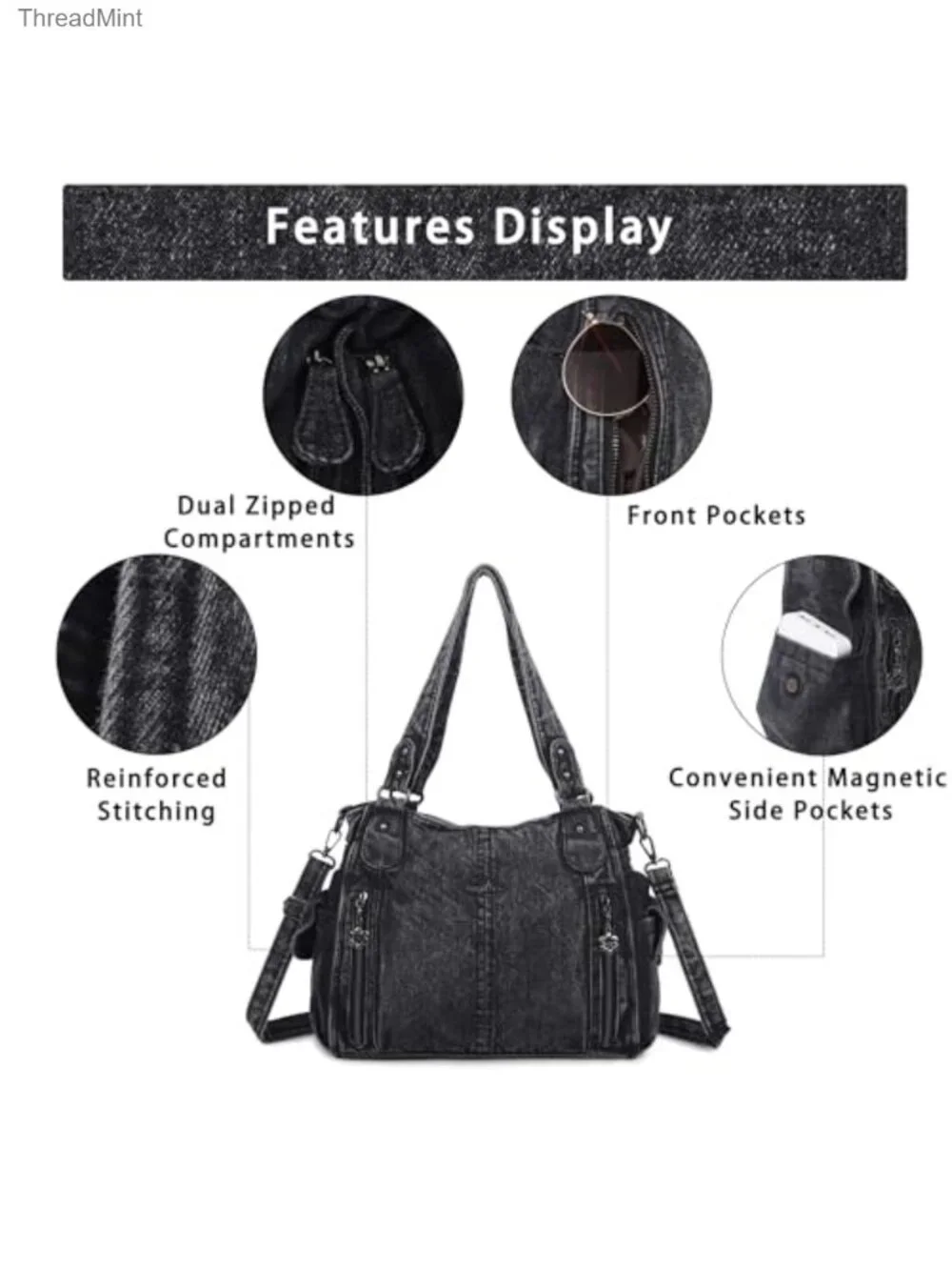 Vegan Leather Hobo Tote - Women's Top-Handle Shoulder Bag, Roomy Multi-Pocket